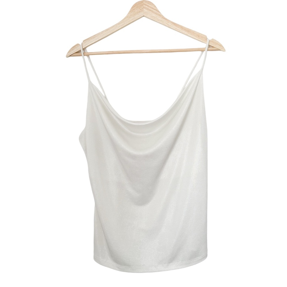 Renee C. Shimmer Cowl Neck Cami Camisole Tank Top Cream White — Size L